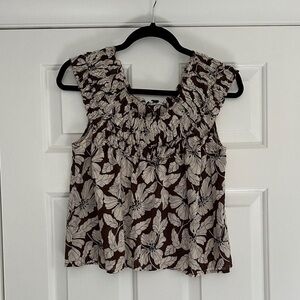 J. Crew Brown and Cream Floral Blouse